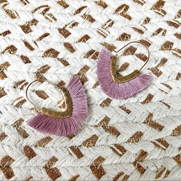 Dusty Lavender Metal Hammered Fringe Boho Earrings - Picture 5 of 7